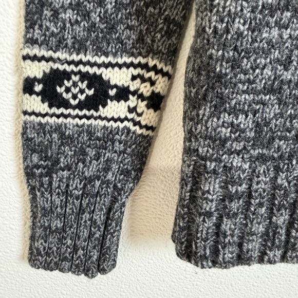 TNA Lambswool Fair Isle Zip Cardigan Sweater Ram Motif Grey Cream Size Small - Picture 15 of 16